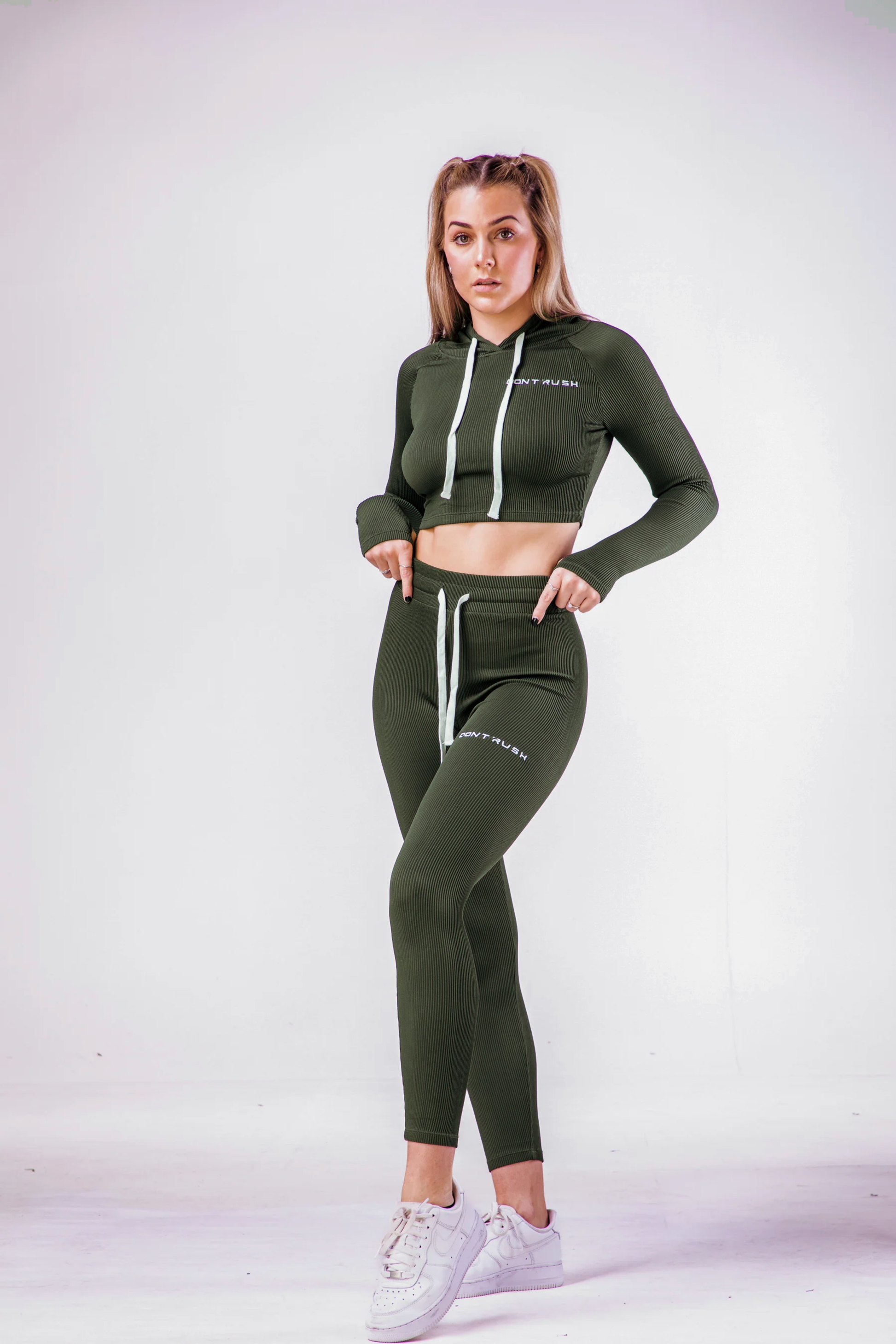 SCULPT HOODIE CROP - Khaki
